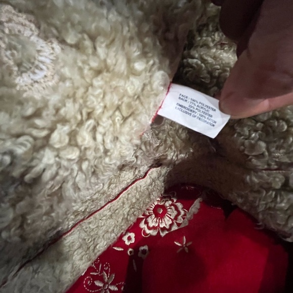 [Toddler 5Y]GAP Kids Hooded Coat Red Faux Suede Nordic Embroidered Shearling - Picture 11 of 11